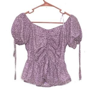 JOA Womens Top Adult XSmall Pink Puff‎ Sleeve Sweetheart Ruched Blouse
